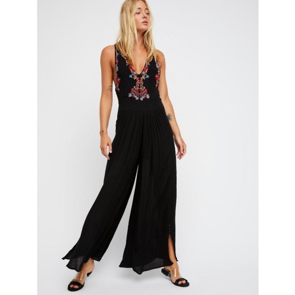 FREE PEOPLE Amalfi embroidered black jumpsuit